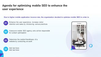 Agenda For Optimizing Mobile SEO To Enhance The User Experience Ppt Mockup