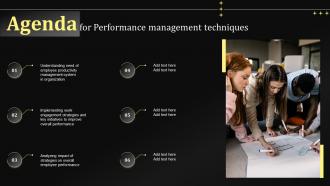 Agenda For Performance Management Techniques Ppt Powerpoint Presentation File Slide