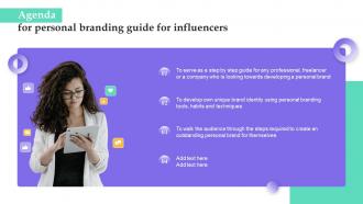 Agenda For Personal Branding Guide For Influencers Ppt Slides Background Images