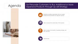 Agenda For Persuade Customers To Buy Additional Or More Expensive Products Through Up Sell Strategy