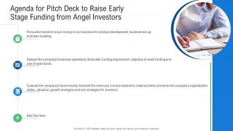 Agenda For Pitch Deck To Raise Early Stage Funding From Angel Investors Ppt Icons