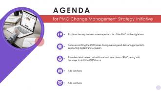 Agenda For PMO Change Management Strategy Initiative