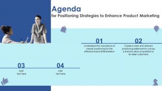 Agenda For Positioning Strategies To Enhance Product Marketing