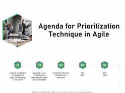 Agenda for prioritization technique in agile implementation ppt presentation sample