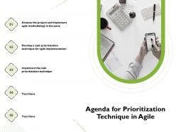 Agenda for prioritization technique in agile prioritization ppt powerpoint presentation icons