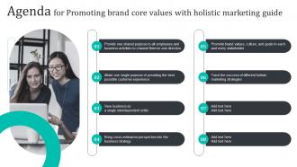 Agenda For Promoting Brand Core Values With Holistic Marketing Guide MKT SS