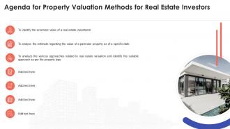 Agenda for property valuation methods for real estate investors ppt microsoft
