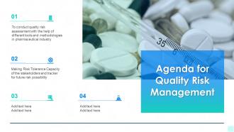 Agenda For Quality Risk Management Ppt Powerpoint Presentation File Icon