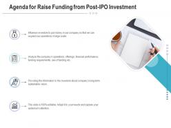 Agenda for raise funding from post ipo investment ppt infographic template show