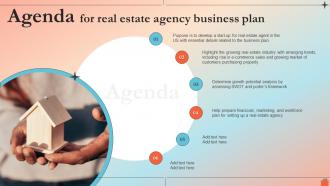 Agenda For Real Estate Agency Business Plan Ppt Powerpoint Presentation Infographics BP SS