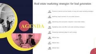 Agenda For Real Estate Marketing Strategies For Lead Generation Ppt Diagram Images