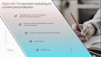Agenda For Real Time Marketing For Content Personalization MKT SS V