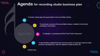 Agenda For Recording Studio Business Plan BP SS