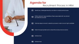 Agenda For Recruitment Process In HRM Ppt Infographics Skills