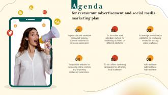 Agenda For Restaurant Advertisement And Social Media Marketing Plan Ppt Diagrams