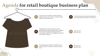 Agenda For Retail Boutique Business Plan BP SS