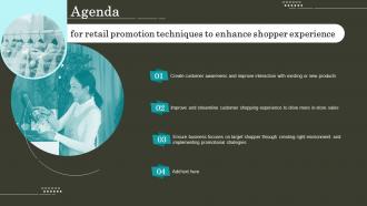 Agenda For Retail Promotion Techniques To Enhance Shopper Experience MKT SS V