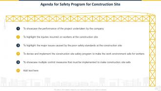 Agenda For Safety Program For Construction Site Ppt Powerpoint Presentation File Slide