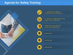 Agenda for safety training cost program ppt powerpoint presentation show