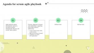 Agenda For Scrum Agile Playbook Ppt Powerpoint Presentation Icon Template