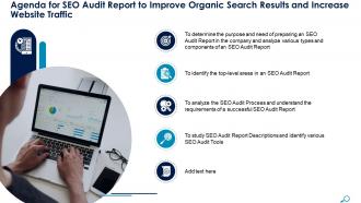 Agenda for seo audit report to improve organic search results and increase website traffic
