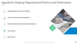 Agenda for shaping organizational practice and performance ppt themes