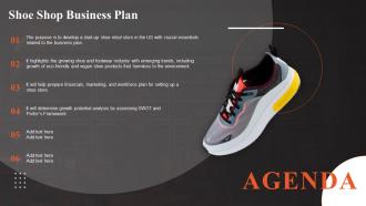 Agenda For Shoe Shop Business Plan Ppt Ideas Background Designs BP SS