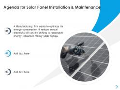 Agenda for solar panel installation and maintenance electricity ppt powerpoint presentation files