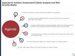 Agenda for solution assessment criteria analysis and risk severity matrix