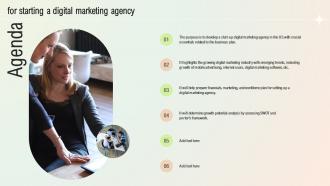 Agenda For Starting A Digital Marketing Agency Ppt Ideas Background Designs BP SS