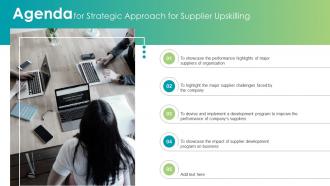 Agenda For Strategic Approach For Supplier Upskilling Ppt Infographic Template Background Images