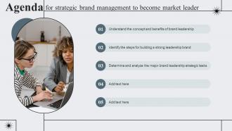 Agenda For Strategic Brand Management To Become Market Leader Ppt Show Display