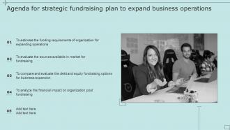 Agenda For Strategic Fundraising Plan To Expand Business Operations