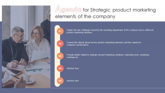 Agenda For Strategic Product Marketing Elements Of The Company