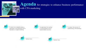 Agenda For Strategies To Enhance Business Performance With CPA Marketing