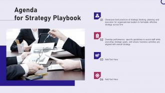 Agenda for strategy playbook ppt slides visuals