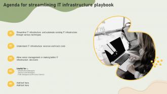 Agenda For Streamlining IT Infrastructure Playbook Ppt Slides Icons