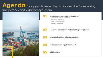 Agenda For Supply Chain Logistics Automation For Improving Transparency Visibility Of Operations