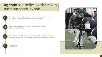 Agenda For Tactics To Effectively Promote Sports Events Strategy SS V