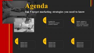 Agenda For Top 5 Target Marketing Strategies You Need To Know Strategy SS