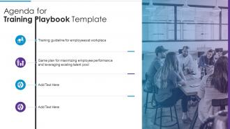 Agenda for training playbook template ppt powerpoint presentation slides designs