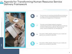 Agenda for transforming human resource service delivery framework transforming human resource ppt icons