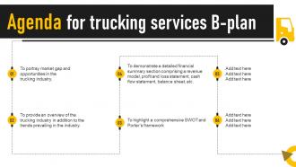 Agenda For Trucking Services B Plan Ppt Ideas Background Designs BP SS