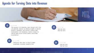 Agenda For Turning Data Into Revenue Ppt Powerpoint Presentation File Deck