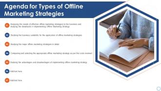 Agenda for types of offline marketing strategies ppt design ideas