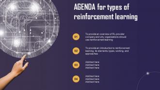 Agenda For Types Of Reinforcement Learning Ppt Slides Infographic Template