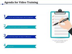 Agenda for video training organization ppt powerpoint presentation visual aids