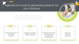 Agenda For Ways To Generate Publicity For Your Business Strategy SS