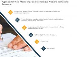 Agenda for web marketing tools to increase website traffic and revenue ppt inspiration