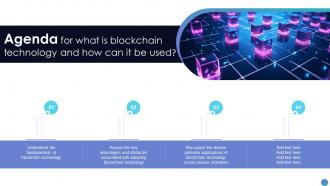 Agenda For What Is Blockchain Technology And How Can It Be Used BCT SS V